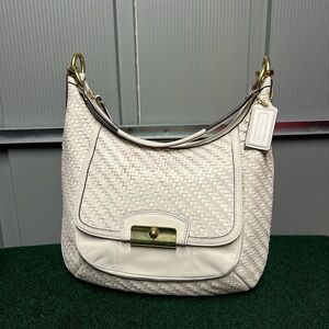 Coach Kristen Woven White Leather Hobo Shoulder Bag